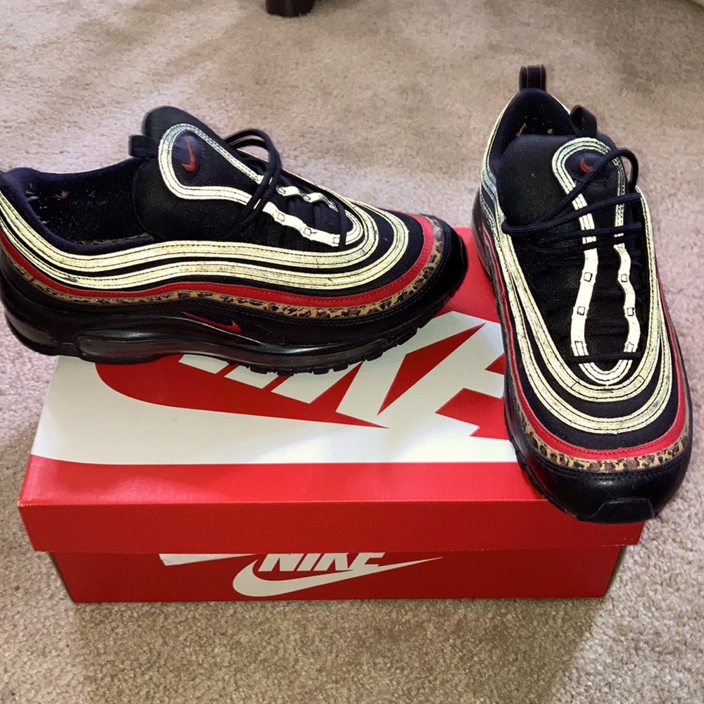 Nike air max 97 black and red with cheetah stripe